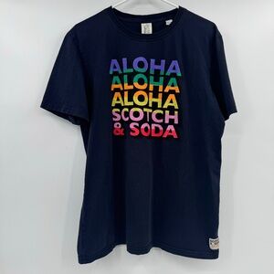 Scotch Soda T Shirt Men Large Blue Rainbow Aloha Short Sleeves Pride Graphic